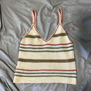 cream and green crochet tank top with salmon accents